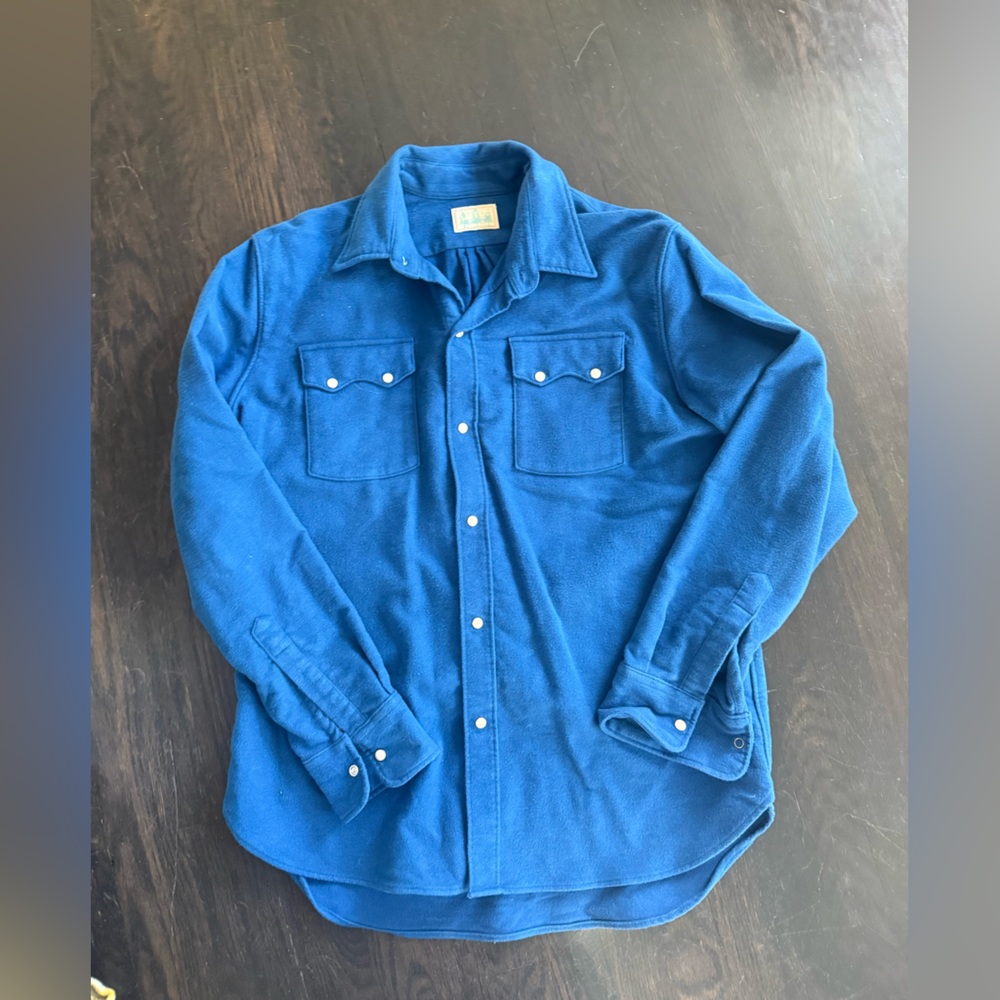 EXCELLENT CONDITION Wythe Blue Fleece Shacket with Logo Patch